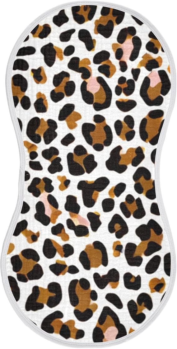 Muslin Burp Cloth for Baby 1PC Leopard White Brown Super Absorbent Burping Cloths, Bibs for Newborn Boys Girls