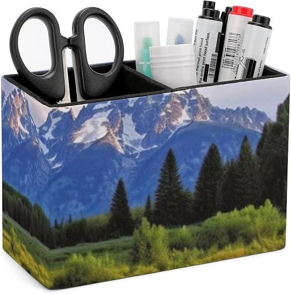 Pen Holder - Leather Art Supply Organizer, Grand Teton National Park Printed Remote Control Organizer for Office, Home Or Gift