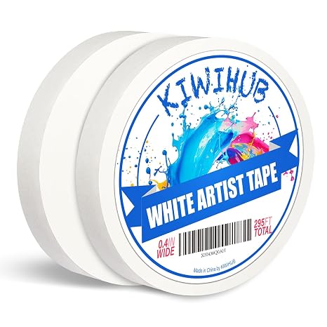 2 Pack Art Tape - Professional Artist Tape for Watercolor Paper, White Masking Artists Tape for Painting Canvas Framing - Acid Free 0.4inch Wide 295FT Long
