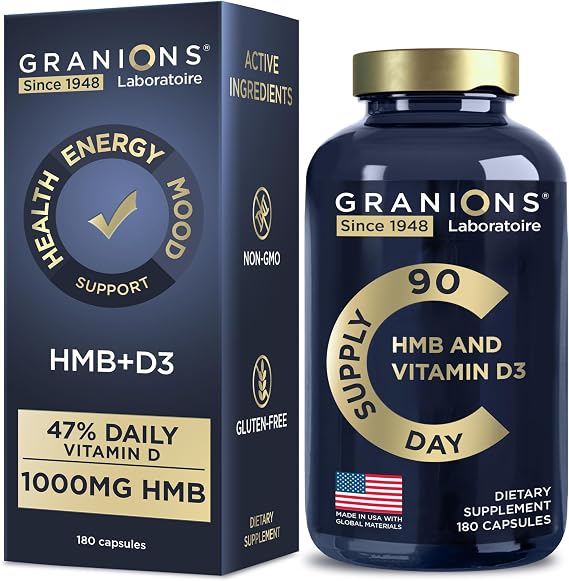 Vitamin D3 HMB Supplements for Men and Women - 1,000 MG Calcium beta-Hydroxy beta-methylbutyrate per Serving - Daily Nutritional Support for Muscle Function and Bone Health - 3-Month Supply, 180 Caps