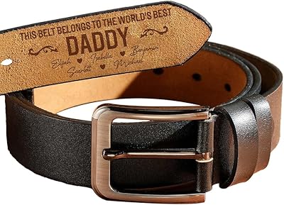 VEELU Personalized Mens Leather Belt for Dad - Handcrafted Customized Belt Gifts for Men Anniversary