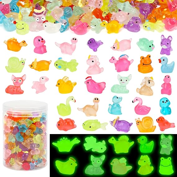 240 Pack Mini Resin Animals, Glow in The Dark Tiny Animals Figures to Hide | Luminous Small Plastic Miniature Little Ducks Bulk for Office Home Garden Micro Landscape Aquarium Potted Dollhouse Decor