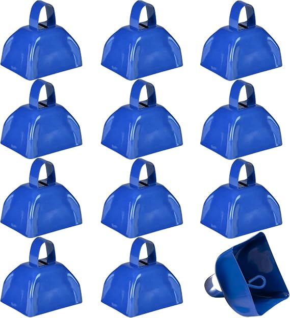 3 Inch Blue Metal Cowbells (12-Pack) Loud Cheering Noise Makers | Hand Percussion Cow Bells for Sporting Events, Football Games, School Spirit, Pep Rallies, Celebrations & Team Fans