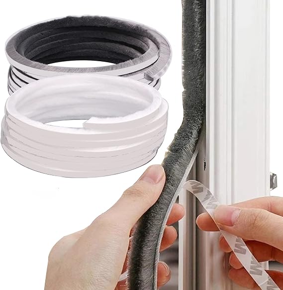 Weather Stripping Brush, 32.8FT Pile Self Adhesive Weather Stripping, Weatherstrip Door Sweep Brush Seal Strip for Sliding Windows/Doors Frame Side (2/7 x 1/3 Inch (7 x 8mm), Gray)