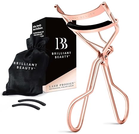 Brilliant Beauty Wimpernzange – Eyelash Curler inklusive Ersatzpads & Satinbeutel – passend für alle Augenformen (Roségold)
