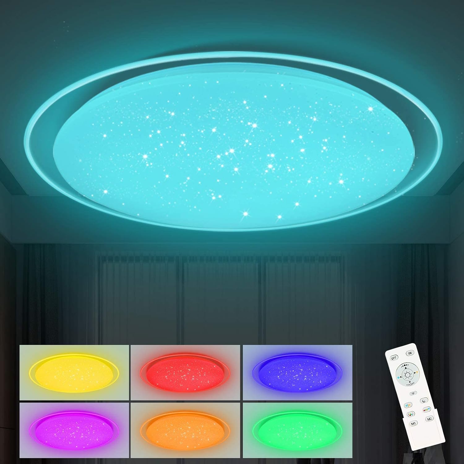 LED Ceiling Light,25W Modern Round Ceiling Lights with Remote Control, RGB Color Change WarmCool White Temperature,Family Party Star Lights