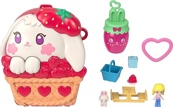 Polly Pocket Doll & Playset, Strawberry Picnic Bunny Compact
