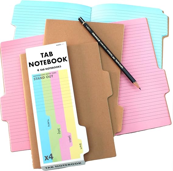 Suck UK | A5 Notebook With Dividers | Exercise Book With Annotation Tabs | Study Essentials Set Of 4 Notepads A5 | Study Notebook & Revision Stationary | Organiser & School Notebooks | Kraft