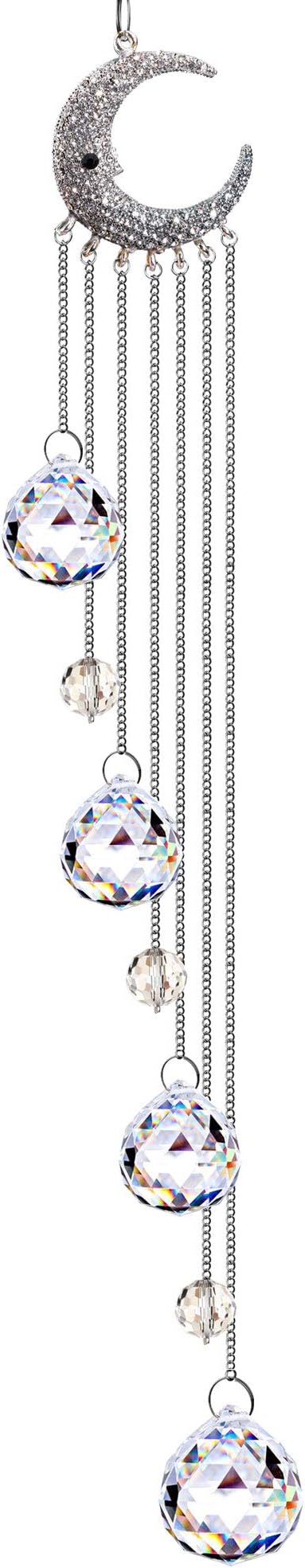 YU FENG Crystal Suncatcher Window Hanging Moon Prism Rainbow Ornament | 20.5 inch crystal prism beads, moon decor, window hanging, sun catcher, home decor, Christmas tree, gift