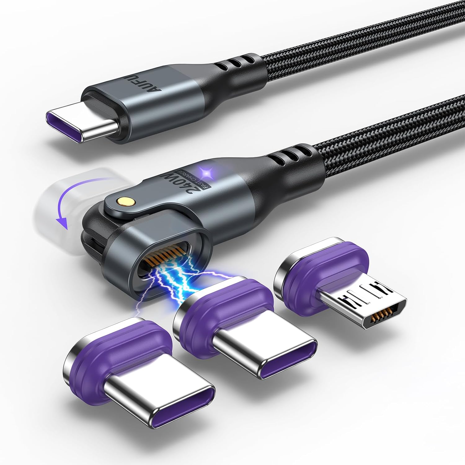 AUFU 16PIN 240W Magnetic Charging Cable 6ft1Pack, 180 Rotation Magnetic USB C Charging CableMagnet Phone ChargerData Transfer Cord for 1Phone1615 Series, Ma-Book1Pad Series, Samsung Galaxy