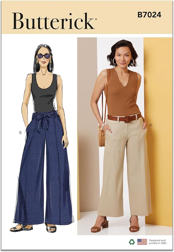 Butterick B7024Y5 Misses' Wide Leg Pants Sewing Pattern Packet, Design Code B7024, Sizes 18-20-22-24-26