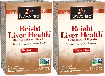Bravo Tea Reishi Liver Health Caffeine Free, 20 Tea Bags, 2 Count