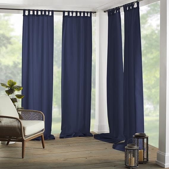 Elrene Home Fashions Matine Weatherproof Tab-Top Indoor/Outdoor Solid Color Curtain Panel for Porch, Pergola, Patio, Deck, 52W x 84L, Blue