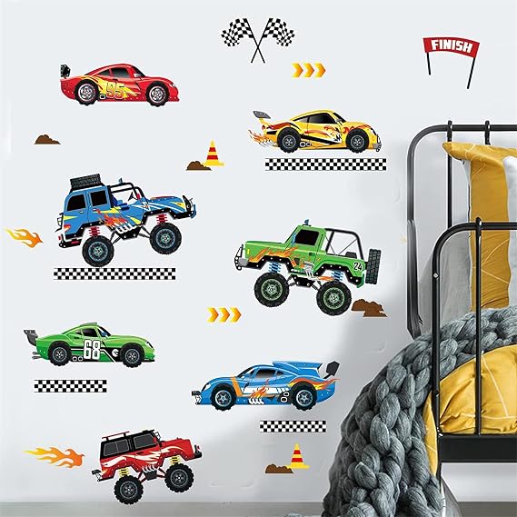 decalmile Racing Car Playing Room Wall Decals Stickers