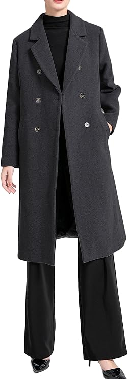 Minibee Women's Wool Trench Coats Warm Winter Pea Coat Double Breasted Mid-Long Overcoat Lapel Jackets