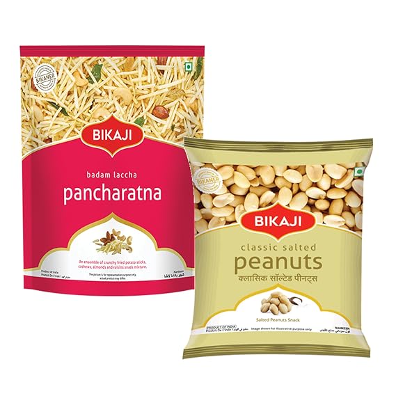 BIKAJI Kaju Badam Laccha 350g & Salted Peanut 200g Snack Combo