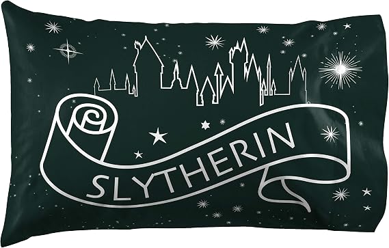 Harry Potter Slytherin Wizarding Kids Pillowcase Reversible, Green | 20 x 30 Inches, Official Product, Soft Microfiber, Double-Sided, Standard Size, Machine Washable, Kids Gift