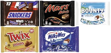 Minis Mix Chocolate Bar 1135g - Snickers Twix Milky Way Bounty & Mars - 227g Each (Pack of 5)