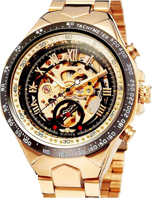 CARLIEN Classic Skeleton Mechanical Wristwatch Automatic Steel Watch Gold