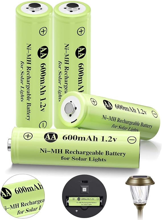 Ni-MH Rechargeable AA Batteries, AA 600mAh 1.2V Solar Batteries for Garden Landscaping Outdoor Solar Lights, String Lights, Pathway Lights (4 Pack)