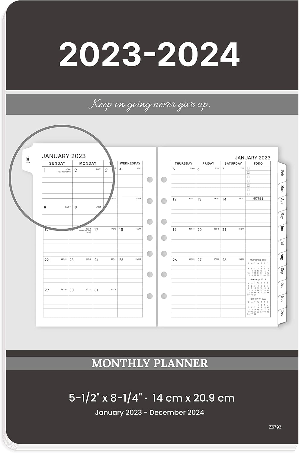 2023-2024 Monthly Planner Refills - Monthly Planner Refills 2023-2024, Planner Refills 2023-2024 for A5 Binder, 5-12" x 8-14", Jan.2023 - Dec.2024, 2023-2024 Planner Inserts with Two Page Per Month, 7-Hole Punched - Classic