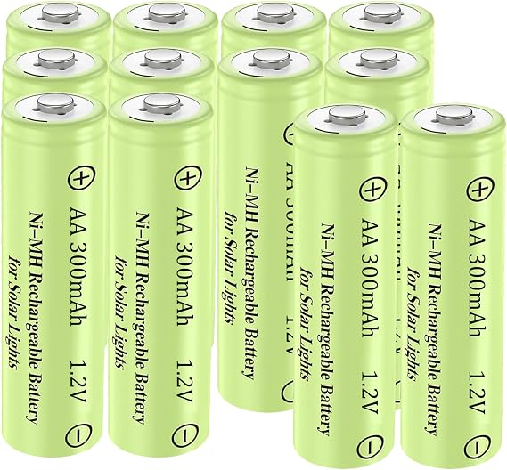 1.2V AA300mAh Ni-MH Solar Light Rechargeable Batteries 12Pcs | 1.2V Double A Pre-Charged Battery Anti-Leak for Outdoor Solar Garden,Landscape,Pathway, Lawn, Patio,Ground Lamps
