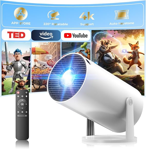 Mini Projector with WiFi 6 & Bluetooth,Auto Keystone,4K Supported