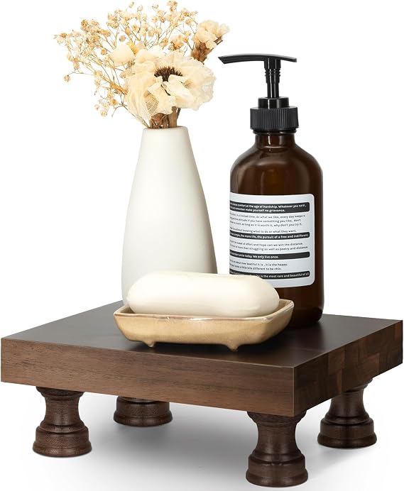 EOSAHR Wood Riser for Decor & Display Stand for Kitchen Counter, DarkBrown