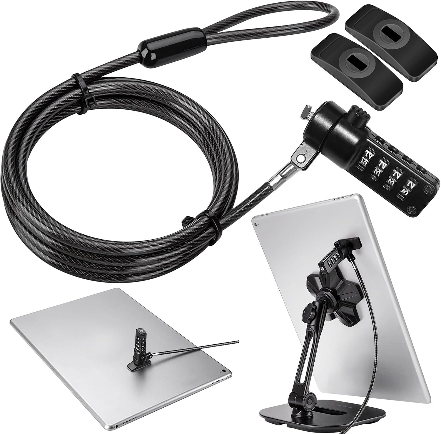 abovetek ipad lock security cable with adhesive plates 6 ft keyless 4-digit combination tablet lock kit anti-theft hardware locking cable for iphone mobile phone macbook laptop