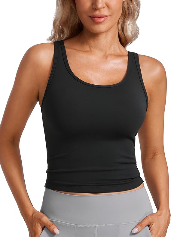 CRZ YOGA Butterluxe Double Lined Tank Top | Yoga, Extremely Soft, Tight Fit, Short Length, Scoop Neck, U Back, Sleeveless Shirts for Women