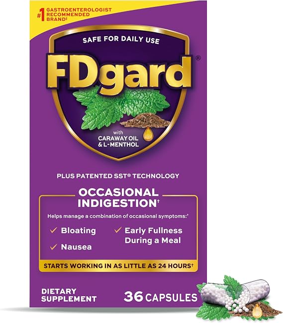 FDgard Gut Health Supplement, 36 Capsules | Indigestion, Nausea & Bloating, Upset Stomach