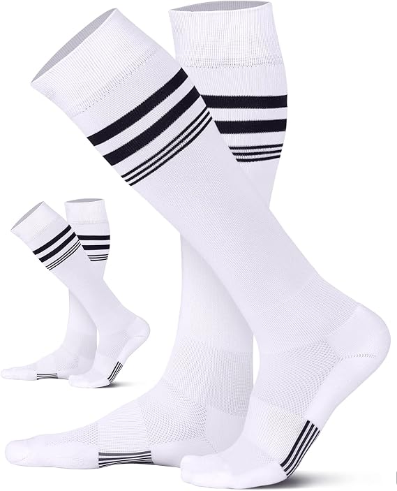 CS CELERSPORT Striped Soccer Athletic Knee High Socks for Kids Youth Adult | 2 Pack Over the Calf Softball Baseball Football Socks for Men Women