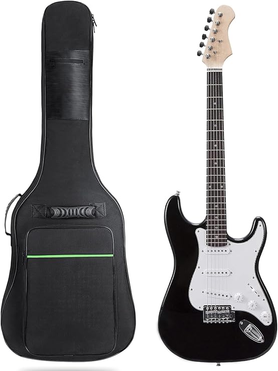 39 Inch Electric Guitar Bag 7mm Padding Waterproof Electric Guitar Case, Electric Guitar Gig Bag Backpack with Neck Strap and Pockets, Black
