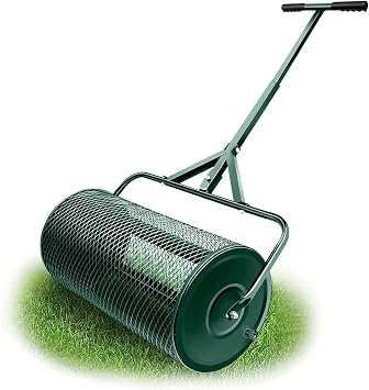 Compost Spreader, Durable Lawn Roller, Manure Spreader with Upgrade T Shaped Handle,Top Soil Spreader for Lawn and Garden Care Manure Spreaders Roller 12.5 Inch-T-Green-S