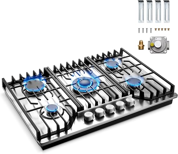 Gas Cooktop 34 Inch Built-in Gas Stove Top for RVs Kitchen Outdoor | NG/LPG Convertible, Thermocouple Protection