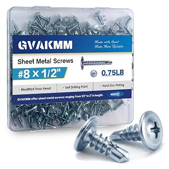 0.75LB (293pcs),#8x1/2''Sheet Metal Self-Tapping Screws,Modified Truss Head Zinc-Plated Self-Drilling Tek Screws,Ideal for Wood,Metal,Plastic and More(1/2 Inch,13mm,293Pcs)