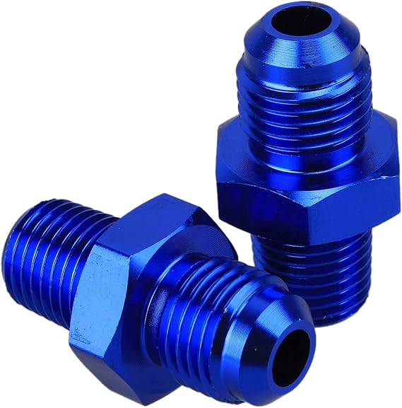 RDEXP Blue Aluminum Alloy AN6-1/4"" NPT Male Flare to Male Straight Pipe Thread Fitting Adapter Set of 2