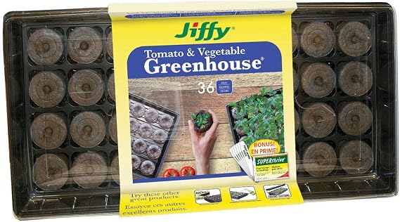 Jiffy Seed Starting Tomato Greenhouse with 36 Biodegradable 50mm Peat Pellets and Bonus SUPERthrive Sample + Plant Markers (J636ST10)