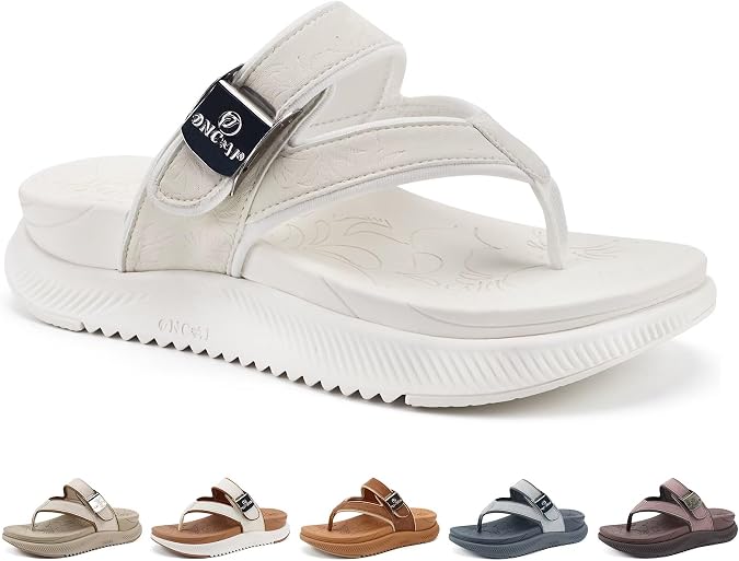 ONCAI Womens Orthopedic Platform Flip Flops with Arch Support Summer Beach Dressy Trendy Walking Sandals and Thick Outdoor Rubber Soles