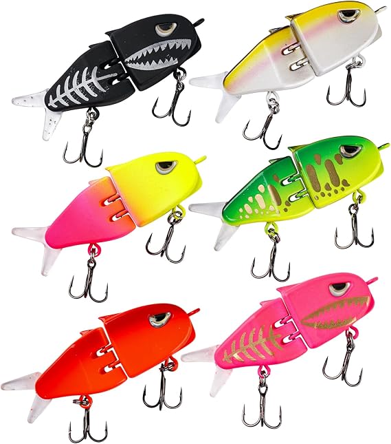 6pcs Slow Sinking Fishing Lures Multi Jointed Top Water Fishing Hard Bait Soft Tails & 3D Realistic Eyes Glide Bait for Bass Fish Tackle Best Lure Gear for Angler