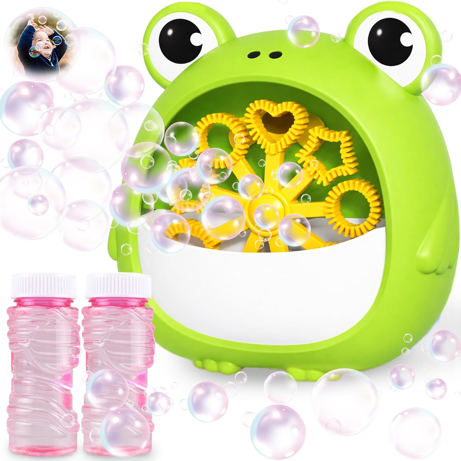 Chennyfun Frog Bubble Machine for Kids, Bubble Blower with 2 Bottles of Solutions, Automatic Bubble Maker Machine Blaster, Indoor Outdoor Toy Garden Games for Baby Children Gift Party Favor