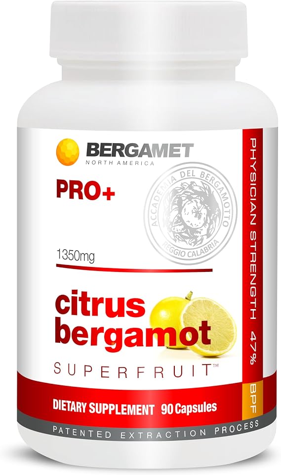 BergaMet Citrus Bergamot SuperFruit PRO+ Supplement, 200:1 Extract, 1350mg, 80% Polyphenols, Olive Leaf Extract, 47% BPF, World's Strongest, 90 Capsules, 1 Month, Made in the USA