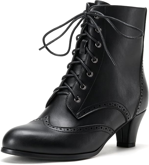 Women Vintage Victorian Boots with Side Zipper Lace Up Ankle Boots Cosplay