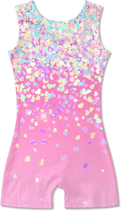 Idgreatim 2-10Y Girls Gymnastics Leotards with Shorts Printed Biketards