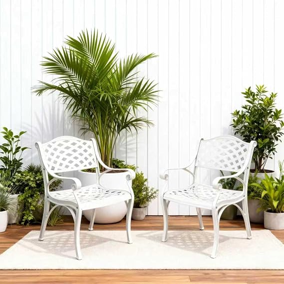 Cast Aluminum Patio Chairs of 2, Outdoor Dining Chairs Set, Aluminum Patio Chairs with Armrest for Garden, Backyard, Poolside, Balcony