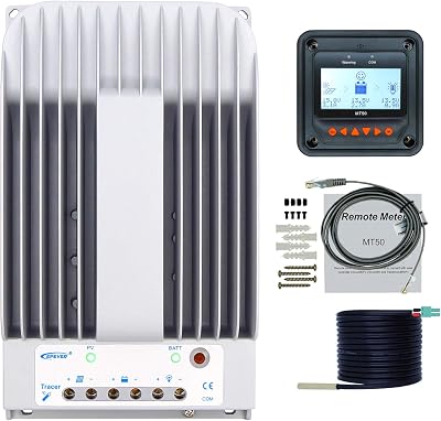 EPEVER MPPT Solar Charge Controller 40A 12V24V Max PV 150V Negative Ground Solar Panel Regulator  MT50 Remote Meter  Temperature Sensor Cable Tracer4215BNMT50RTS