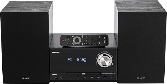 Sharp XL-B530 Micro Component 200W Max Power Wireless Bluetooth Audio Streaming & MP3/CD Player Speaker System + Remote, USB Port, AM/FM Stereo Digital Tuner, Aux Input, Black Oak