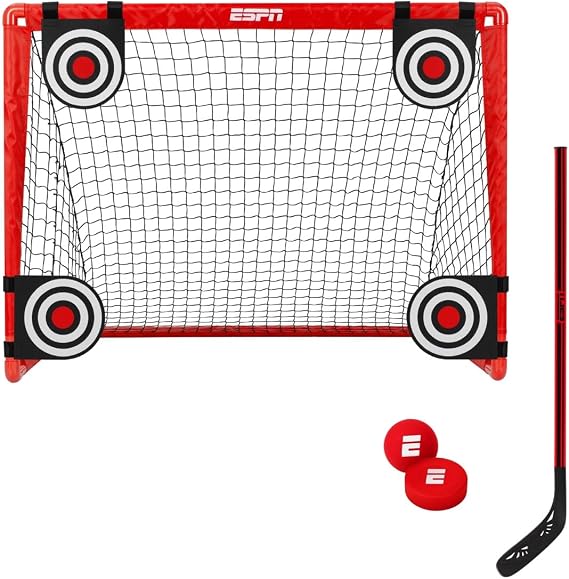 ESPN Street Hockey Training Set for Kids, Includes Net with 4 Targets, Hockey Stick, Ball, and Puck
