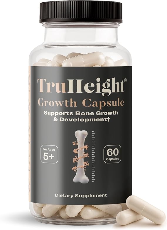 TruHeight Growth Capsules - Tall Nutrition for Natural Growth Supplement for Kids & Teens - Bone Strength Multivitamin, Vitamin D, K, Calcium & Ashwagandha - Kids Vitamins D3 K2 Pills, Taller Ages 5+
