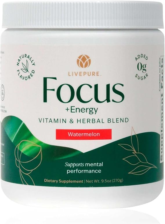 PURE Focus + Energy Tub Drink Mix | Zero Sugar | 9.5 oz | Watermelon Flavor